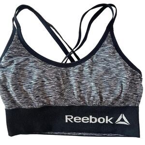 Reebok sports bra criss cross straps small. Black and gray, work out wear Sm‎